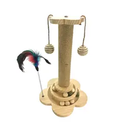 GENERICO - Juguete Rascador Pilar Sisal Para Gato Con Pelotitas Y Pluma