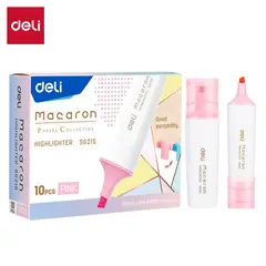 DELI - Pack 10 Destacador Pastel Macaron Punta Chisel 1-5mm rosado