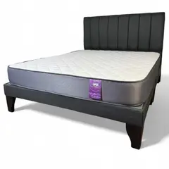 FLOBAL - Cama Europea 2 Plazas Base Dividida + Respaldo Franjas Negro + colchón