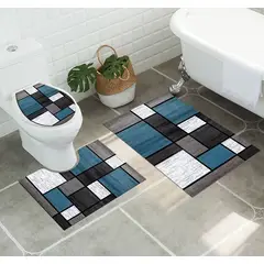 ANGELES DEL HOGAR - Set alfombras de Baño Con diseños 3 piezas Calipso y Gris