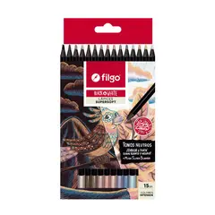 FILGO - Set 15 lápices de colores Tonos Neutros de madera SuperSoft