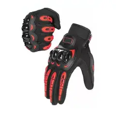 GENERICO - Guantes Moto Touch Cuero Tela Impermeable Rojo Talla L