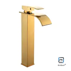 GENERICO - Llave Monomando Vanitorio Alta Cascada Curva Gold Kébel FK