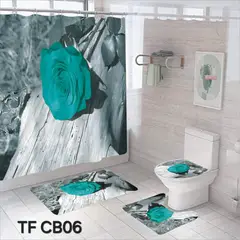 ANGELES DEL HOGAR - Set De Alfombras y Cortina de Baño 4 Piezas Rosa Azul