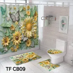 ANGELES DEL HOGAR - Set De Alfombras y Cortina de Baño 4 Piezas Trio de Girasoles