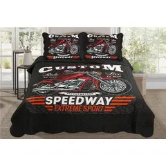 GENERICO - CUBRECAMA QUILT 2 PLAZAS 230X250 CON DISEÑO MOTO TF.