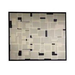 GENERICO - Cuadro Collage Textil Abstracto Geométrico Beige Negro Texturizado 100x120