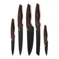 OSTER - Set Cuchillería 5 Pcs con Mango Estilo Madera Godfrey