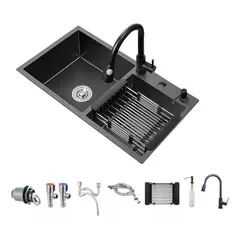MUNDO MAGIA - Lavaplatos 75x40 Black Rejilla Dispensador Llave Juego