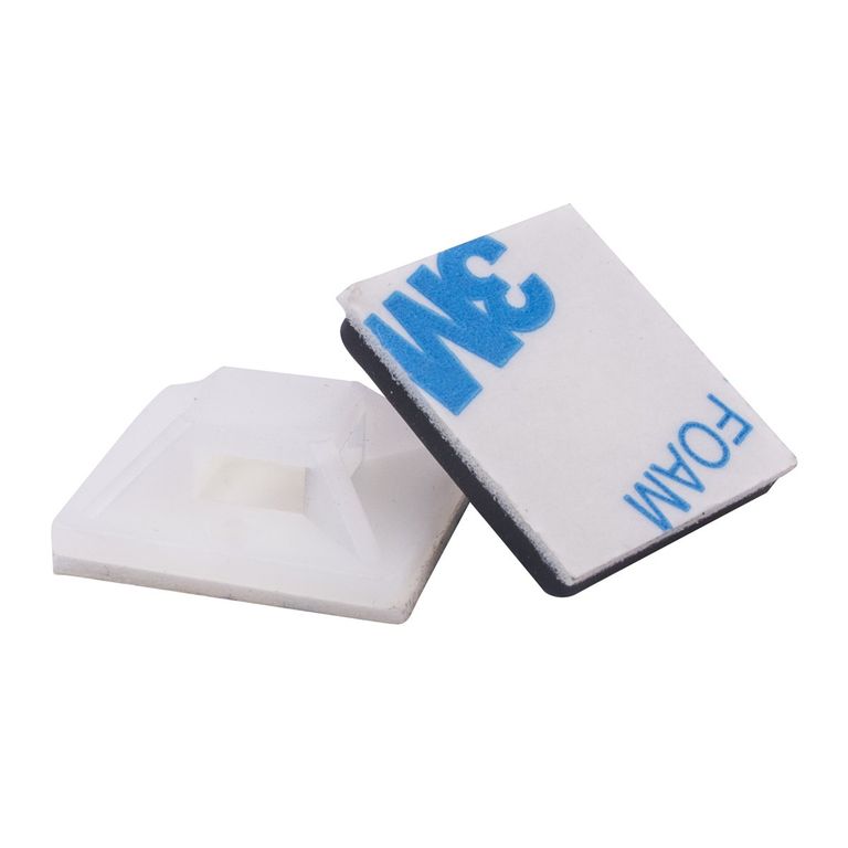 BASE PARA AMARRA PLASTICA 2X2 CMS BLANCA 50 UNIDADES
