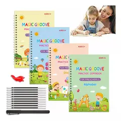 GENERICO - Set 4 Cuadernos Magicos Caligrafia Aprendizaje Reutilzable