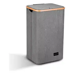 MOBOI - Canasto Cesta Ropa Sucia Plegable Borde Bambú 100l Gris