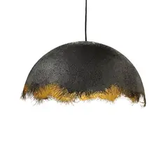 TEMPORA - Lámpara colgante campana tela negra oro.