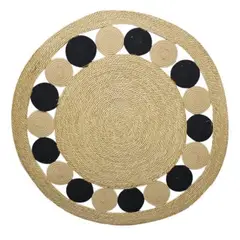 GENERICO - ALFOMBRA REDONDA YUTE 120CM BLANCO Y BEIGE Y NEGRO