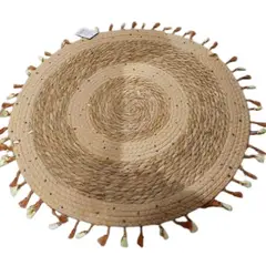 GENERICO - ALFOMBRA REDONDA YUTE 120CM BEIGE CON FLEQUILLO CAFE