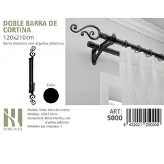 ANGELES DEL HOGAR - BARRA DOBLE DE CORTINA NEGRO MEDIDAS 120-210 CM MOD 5000