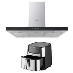 GRONER - Kit Freidora de Aire Digital 7L + Campana Isla Gröner Touch 90 cm