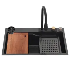 DOMSA - Lavaplatos Multifuncional Cascada Black Sobre Cubierta 75x46x23