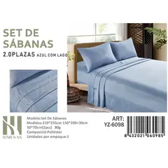 ANGELES DEL HOGAR - Set De Sabanas 2 Plazas Color Azul 150 Hilos + 2 Funda De Almohada