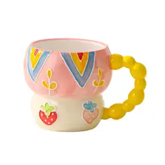 GENERICO - Taza Mug De Cerámica Diseño Vintage Amarillo Perlas 420ml