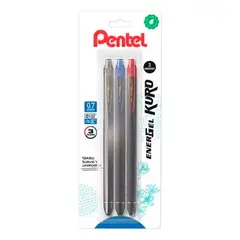 PENTEL - Set 3 Bolígrafos Gel Retráctil Kuro 07mm