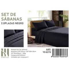 ANGELES DEL HOGAR - Set De Sabanas 2 Plazas Color Negro 200 Hilos + 2 Funda De Almohada