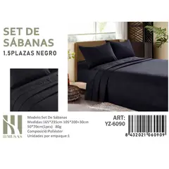 ANGELES DEL HOGAR - Set De Sabanas Plaza y Media Negro 150 Hilos + 1 Funda De Almohada