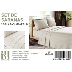 ANGELES DEL HOGAR - Set De Sabanas Plaza y Media Amarelo 200 Hilos+Funda De Almohada
