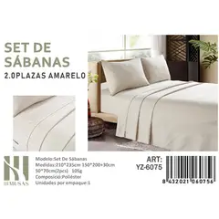 ANGELES DEL HOGAR - Set De Sabanas 2 Plazas Amarelo 200 Hilos + 2 Funda De Almohada