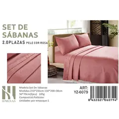 ANGELES DEL HOGAR - Set De Sabanas 2 Plazas Rosa 200 Hilos + 2 Funda De Almohada