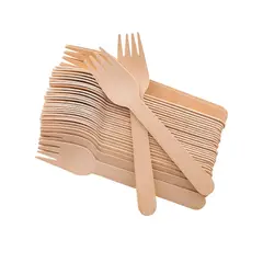 GENERICO - Pack 100 Tenedores Desechables Bambú