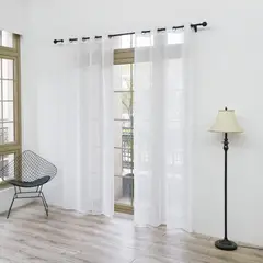 GENERICO - Cortina Velo Visillo 140 x 230 cm 2 Paños - Blanco Lineas D3