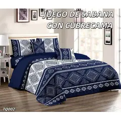 GENERICO - Cobertor de verano tipo Quilt + Juego de Sabanas King Blanco Azul