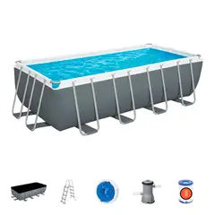BESTWAY - Piscina estructural rectangular+escalera+bomba gris