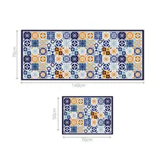 DAVANTI - Set 2 Alfombras De Cocina Antideslizante Baldosa Mediterránea