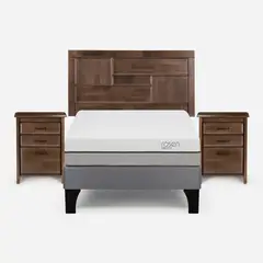 ROSEN - Cama Europea Pratta Full Pata Madera +Respaldo y 2 Veladores