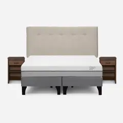 ROSEN - Cama Pratta 2 Plazas BD +Respaldo New Bennet+Velador Maurice
