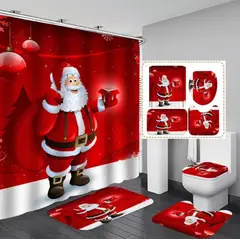 GENERICO - SET DE BAÑO NAVIDEÑO 4 PIEZAS CON DISEÑO SANTA CLAUS WYN