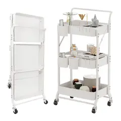 REBONEC - Carrito Organizador Estante Plegable Almacenamiento Con Ruedas Blanco