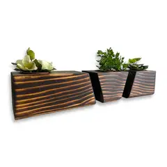 GENERICO - Porta macetero lingot3 de madera para suculentas estilo quemado