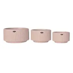GENERICO - Set 3 Macetero Maceta De Cerámica Líneas Verticales BEIGE