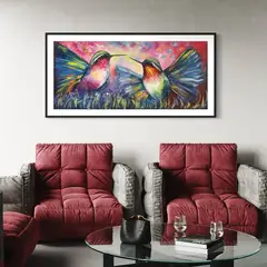 DEKAM DISEÑO - CUADRO PAREJA COLIBRIS PINTADO CON MARCO TAMAÑO M 147X67 CMS