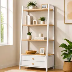 CASA BELLA - Estantería Repisa Metálica Decorativa 4 Niveles con Cajones para Living