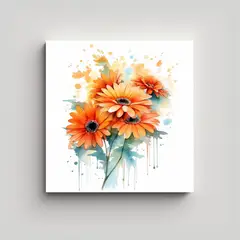 GENERICO - Ilustración Vintage Intensa De Gerbera Naranja 90x90 Cm