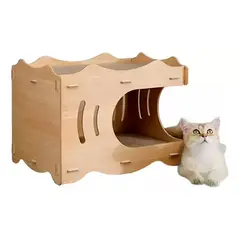 ESHOPANGIE - Cama Casa De Madera Para Gatos Con Rascador Interno