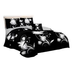 GENERICO - Cubre Cama King Quilt 2.5 Plazas Estampado Flores Negras 663