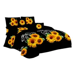 GENERICO - Cubre Cama King Quilt 2.5 Plazas Estampado Girasol Negro 655