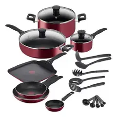 TEFAL - Batería T-fal 20 Piezas Easy Care Aluminio Antiadherente Color Rojo