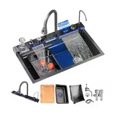 GENERICO - Lavaplatos Doble Inoxidable Negro 80x45 + Llave + Accesorios