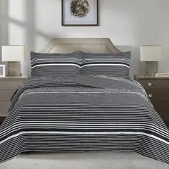ANDES - QUILT ESTAMPADO LISTADO NEGRO 2 PLAZAS